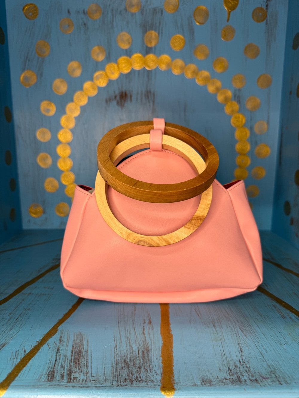Valfre Cherry Pink Women’s Pleather Wooden Top-Handle Clutch - Picture 4 of 11